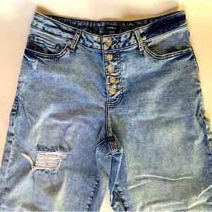 Express Curvy Button Fly Boyfriend High Rise Jeans Light Stone Wash